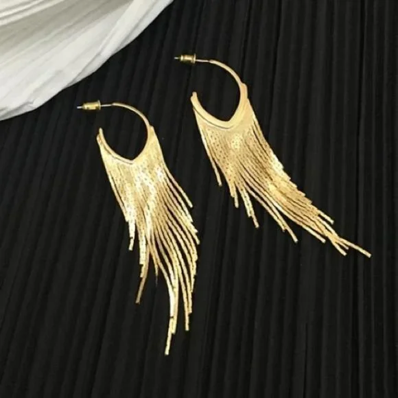 18K Gold plated tassels dangle earrings - Picture 1 of 3